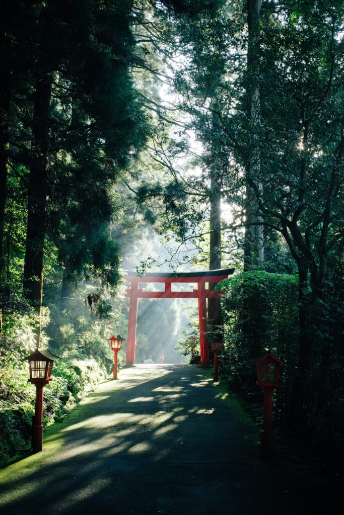 amanecer Santuario de Hakone, Japon